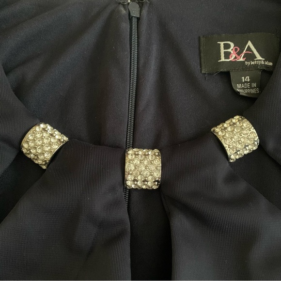 Betsy & Adam 💖 Rhinestone Accent Formal Ruched Navy Gown Womens 14 - Picture 12 of 16